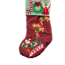 Christmas Stocking Applique Santa Reindeer Joy Angel Large 24 in. Handmade  - $28.93