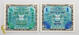 1944 Allemagne Allied Occupation Envoie WWII 2 PC Note Lot 1, 1/2 Mark (au-Unc) - $70.89