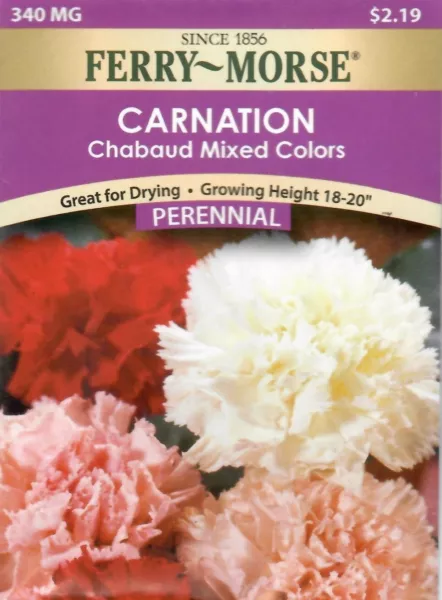 Carnation Chaubaud Giant Mixed Colors Flower Seeds - Ferry Morse 12/24 Fresh Gar - £6.39 GBP
