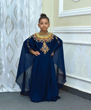 New Navy Blue Gown Moroccan Kids Dress NEW  Long Party Georgette Kaftan ... - £47.99 GBP