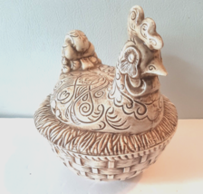 Chicken Hen on Nest Covered Ceramic Bowl Studio Craft Handmade Vintage 6... - $28.04