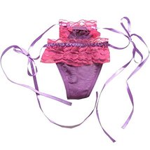 2pcs Purple Ruffle Lace-up Panties Hipster G-String Sheer Thong Lingerie,Asain M image 2