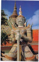 Thailand Postcard Bangkok Giant Guardian At The Temple Of Dawn - £3.09 GBP