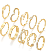 10 PCS Dainty 14K Gold Rings for Women, Open Twist Simulated Diamond Cri... - $18.04