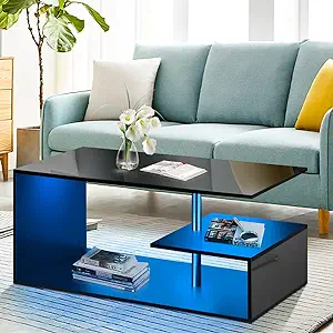 Led Coffee Tables For Living Room Modern Black Coffee Table With S-Shape... - $216.99