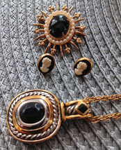 Gold Tone And Black  Necklaces (2) &amp; Earrings &amp; Brooch - £20.87 GBP