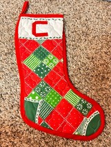Vintage Quilted Christmas Stocking Green Polka Dots Homemade C - £14.37 GBP