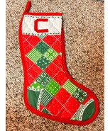 Vintage Quilted Christmas Stocking Green Polka Dots Homemade C - £14.14 GBP