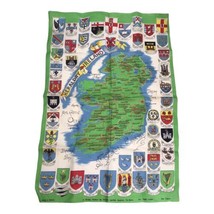 Vintage Heraldry Of Ireland Tea Towel Cities Seals Irish Linen Dish 20x30&quot; S3 - £11.01 GBP