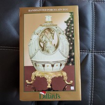 Dillard’s 8” Hand Painted Porcelain Egg on Gold Stand Angel Playing Flute NIB - £30.10 GBP