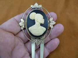 CAH20-6) RARE African American LADY white + black CAMEO Hairpin hair pin... - $27.29