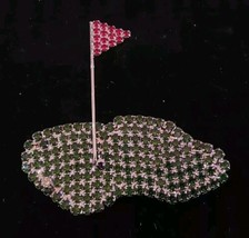 Dorthy Bauer Rhinestone Golf Green Pin Broach Silver Green Red PGA 2.5&#39;&#39; Vintage - £29.40 GBP