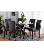 Perenna Modern Espresso Brown Faux Leather and Wood 7-Piece Dining Set - $16,998.51 MXN