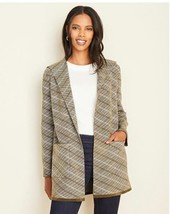New Ann Taylor Olive Green Houndstooth Funnel Neck Long Sleeve Open Coat... - £55.38 GBP