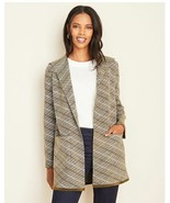 New Ann Taylor Olive Green Houndstooth Funnel Neck Long Sleeve Open Coat... - £55.21 GBP