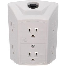 6 Outlet grounded WALL TAP White w/ circuit breaker receptacle adapter GE 56575 - £18.91 GBP