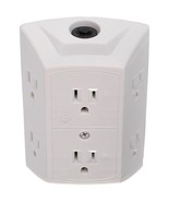 6 Outlet grounded WALL TAP White w/ circuit breaker receptacle adapter G... - $32.69 CAD