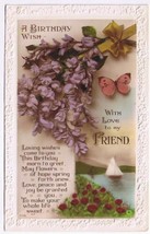Birthday Postcard Embossed Birthday Wish My Friend Butterflies &amp; Flowers  - £2.25 GBP