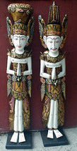 DEWI Legong Dance Rama Sita PAIR  wood statue Bali Indonesia 39&quot; high WHITE - £239.80 GBP