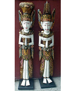 DEWI Legong Dance Rama Sita PAIR  wood statue Bali Indonesia 39&quot; high WHITE - $411.60 CAD
