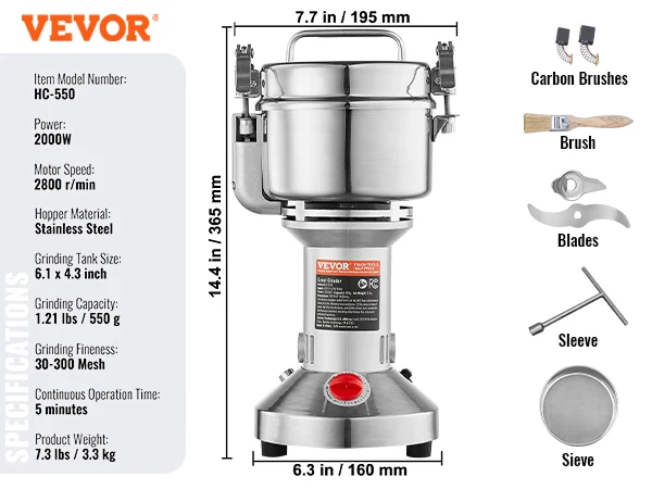VEVOR 150 2500g Electric Grain Mill Grinder Commercial Swing 550g 1800w ... - $90.90