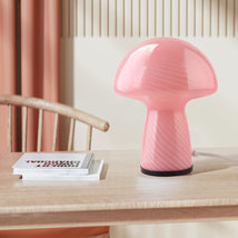 Dimmable Mushroom Lamp,Pink Glass Mushroom Bedside Table Lamp Translucent Vintag - £32.67 GBP
