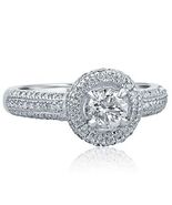 1.12 Ctw Round Cut Diamond Engagement Micro Pave Halo Ring 14k White Gold - $4,181.96 CAD