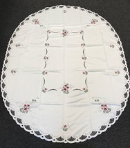 72X108&quot;&quot; Oval Embroidery Tablecloth Embroidered Red Flowers Napkins - £55.95 GBP