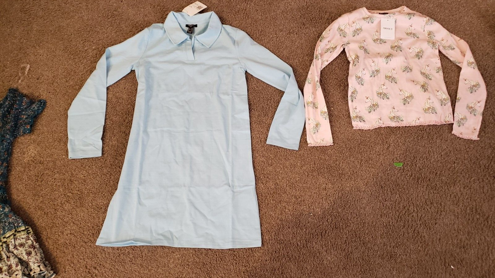Primary image for NWT LOT of 2 Forever 21 Light Blue Long Sleeve Uniform Dress & Unicorn Top 11-12