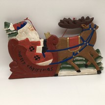 Hand Painted Wood Crafted Santa Claus In Sleigh Wall Hanging Art Folksy 17x10” - £20.89 GBP