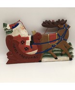 Hand Painted Wood Crafted Santa Claus In Sleigh Wall Hanging Art Folksy ... - £20.64 GBP