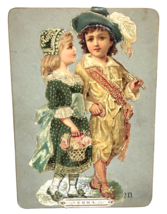 Antique c.1895 Handmade Victorian Die-cut Card Emma 2 Girls Flowers - $15.00