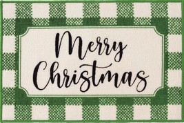 Printed Kitchen Rug (nonskid)(20&quot;x30&quot;) Merry Christmas Green &amp; White Plaid,Natco - £17.12 GBP