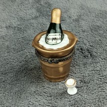 Hinged Trinket Box Champagne Bottle Gold Ice Bucket w Glass PHB Wedding New Year - £11.18 GBP