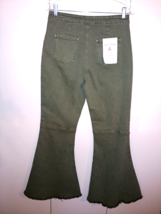 ANNA-KACI Ladies High Waist Green Wide BELL-BOTTOM PANTS-JR L-NWT-TRENDY/CUTE - £25.41 GBP