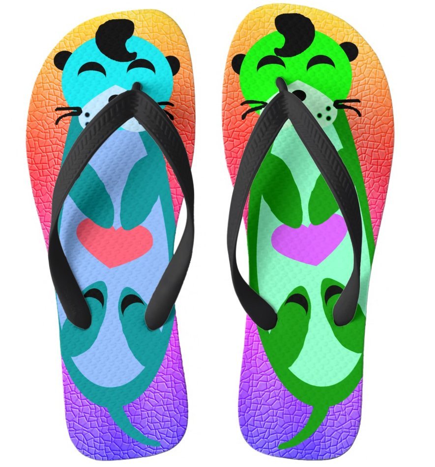 Elvis Otter Blue & Green on Rainbow PREMIUM  Flip Flops  - Wide Straps - Men's
