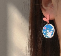 Blue Bunny pink love earrings ~ Cute girl sweet spring new countercolor ... - £15.57 GBP