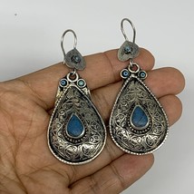 1pc, Handmade Turkmen Earring Tribal Jewelry Turquoise Inlay Drop Boho, B14304 - £9.57 GBP