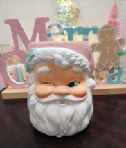 Christmas Pastel Pink Winking Santa Clause Kitchen Utensil Canister Cermic NEW - £21.13 GBP