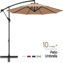 10ft Offset Patio Outdoor Umbrella, Cantilever Umbrella Hanging Umbrella Khaki - £73.91 GBP