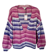 Sincerely Jules Women&#39;s Open Front Drop Shoulder Cardigan Colorful Strip... - $33.93 CAD
