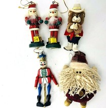 Vintage Christmas Ornament Wooden Soldier Santa Sheriff Bear Jumping Jack 5 Pc - £17.86 GBP