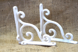 2 Cast Iron Brackets White Shelf Wall Braces Corbels Cast Iron Rustic 4&quot;x4&quot; - $15.99
