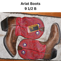 Ariat Ladies Western Cowboy Boots Red Tops Brown Boot Size 9 1/2 B Pre-Loved image 1