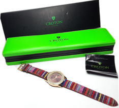 Croton Womens Pancho Striped Rainbow Band Crystal Accent Quartz Watch NWOT - £55.35 GBP