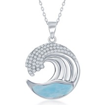 Sterling Silver Larimar Wave Design with CZ&#39;s Pendant - £80.74 GBP