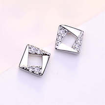 Cubic Zirconia &amp; Silver-Plated Asymmetrical Rhombus Stud Earrings - £10.21 GBP