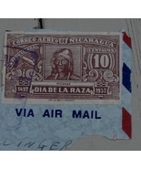 Nice Vintage Used Correo Aereo Nicaragua 10 Dia de la Raza Stamp, GOOD COND - £2.32 GBP