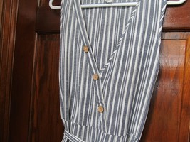 Blu Planet blue, white striped belted dress  size L - $285.45 MXN