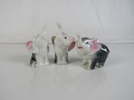 3 Vintage Baby Elephants Porcelain White Grey Pink 2 1/2&quot; Figurines Trun... - $14.38